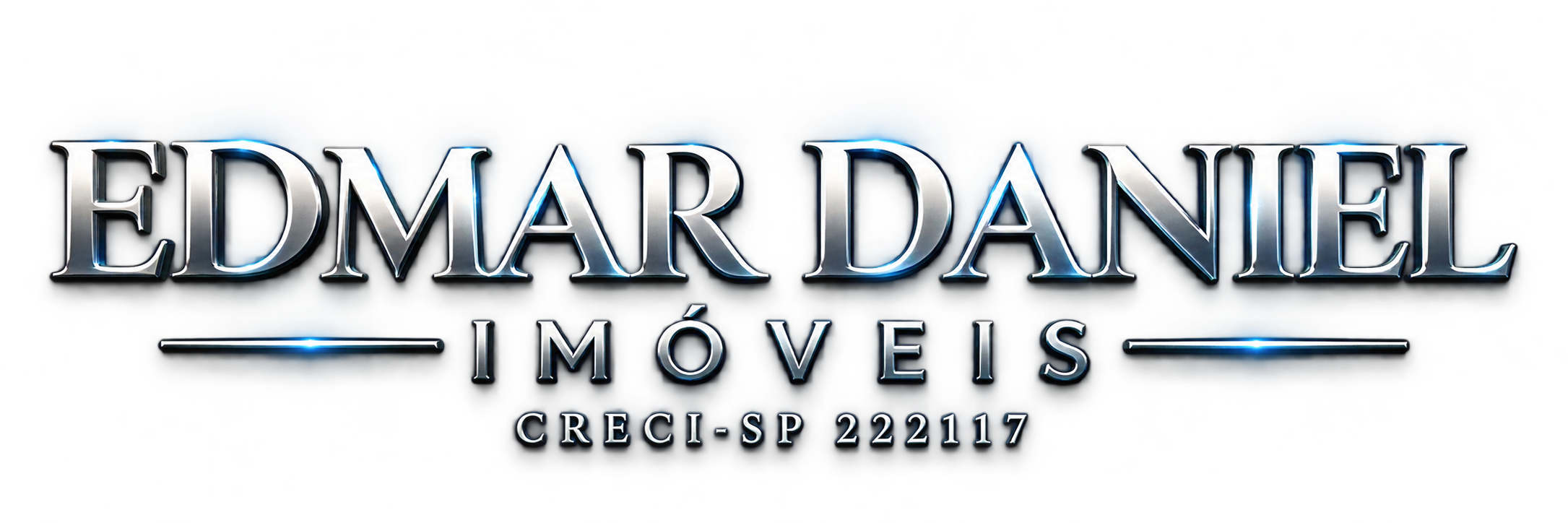 Edmar Daniel Imóveis · CRECI-SP 222117, marca azul e prateada com fundo transparente